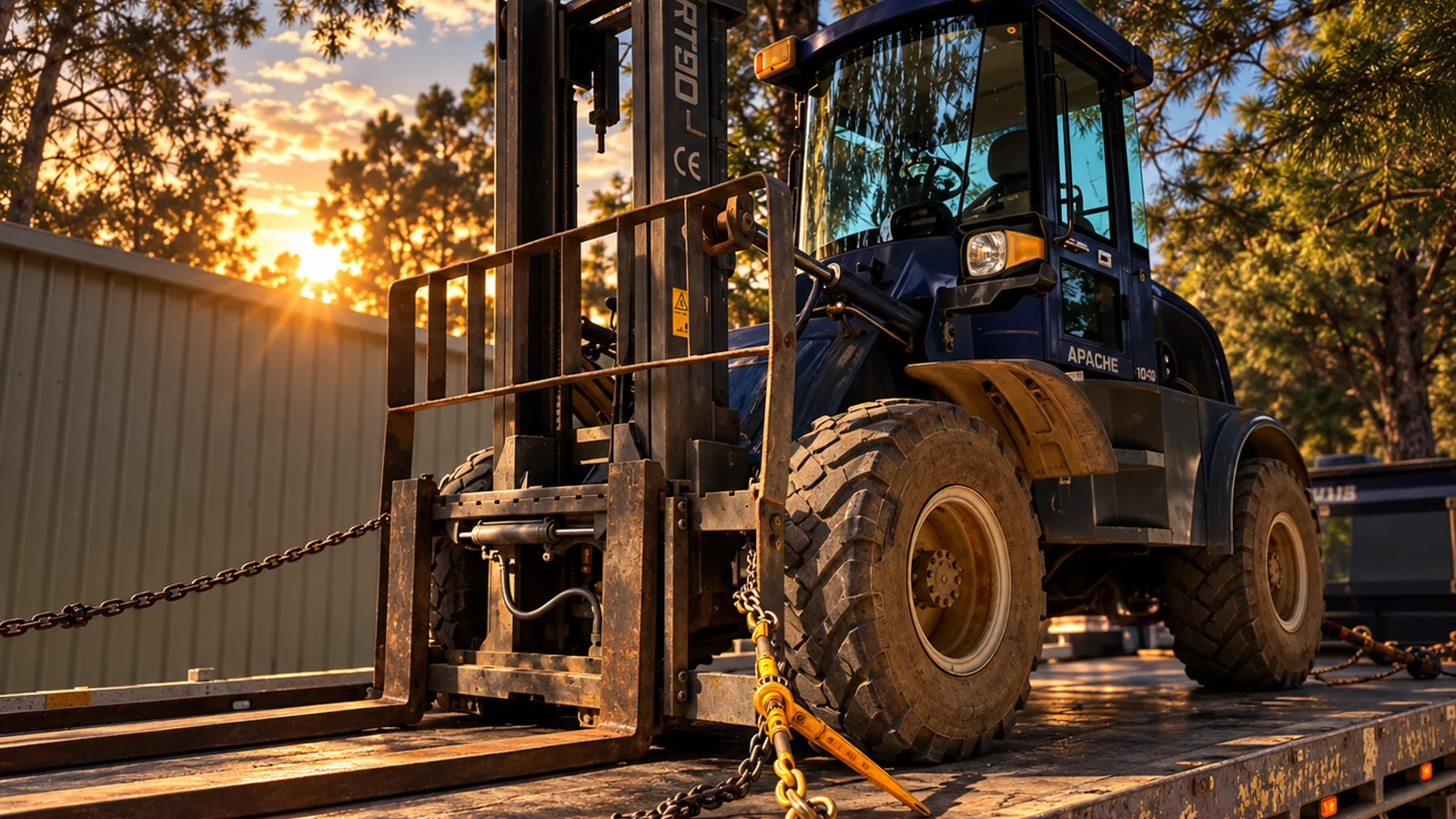 Heavy machinery secured for transport in Brisbane